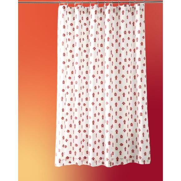 Garnet Hill Garden Birdhouses Shower Curtain, Coral Orange White Whimsical - Picture 3 of 3